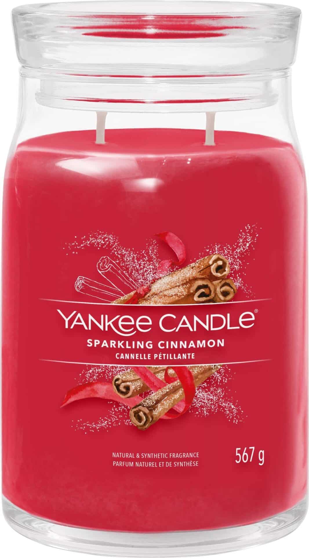 Rött doftljus i glasburk, Yankee Candle Sparkling Cinnamon, 567g.